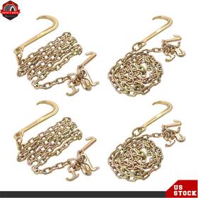 Berliii Ber797400 4 Pieces Tow Chain 4700lbs G80 With 15 Inch Jrt Hook Grab J 5/16 8ft