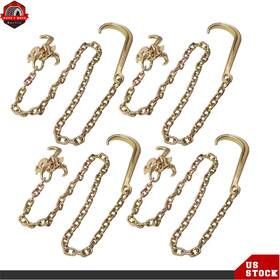Berliii Ber797445 4 Pcs 5/16 Inch 6ft J Hook Tow Chain G80 4700lbs Transport With Rtj Grab