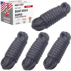 77027 Boxer Tool 4 Pack 1/2 Inch 15ft Double Braid Nylon Dock Line Marine Mooring Rope Boat Lines