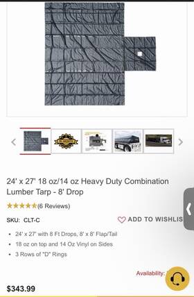Carolina Tarps 6117 Truck Flatbed Tarp 24ft X 27ft Lumber 8ft Drop