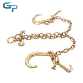 Gre265825 Greatparts 5/16 Inch 2ft With 8 Jrt Hook V Bridle Chain G80 Trailer Transport Tow Chains 5400lbs