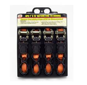 74686 Iit 4pc 15ft X 1 Inch Adjustable Ratcheting Tie Down Strap With Automatic Lock 800lbs Max