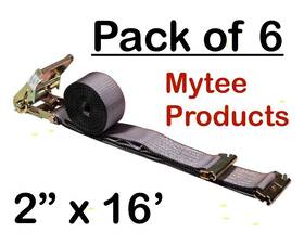 Mytee 840223621794 New Pack Of 6 Ratchet E-track Strap Fitting 2 Inch X 16ft Gray 4400lbs Strength