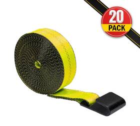 Mytee Products Ws220x20 20pk 2 Inch X20ft Yellow Flat Hook Tie Down Straps 3333 Lbs Wll Uv And Weather Resistant