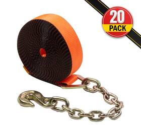Mytee Products Ws230ca-ax20 20pk 2 Inch X 30ft Winch Strap With Chain Anchor 18 Orange 3333 Lbs High Abrasion