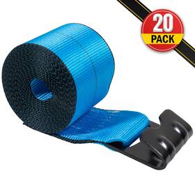 Ws420bx20 Mytee Products 20pk 4 Inch X20ft Blue Winch Tie Down Straps With Flat Hooks Wll# 5400 Lbs For Flatbed