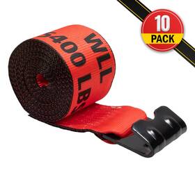Mytee Products Ws420rx10 10pk Winch Straps 4 Inch X 20ft Red Heavy Duty Tie Down With Flat Hooks Wll# 5400 Lbs