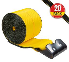 Ws420x20 Mytee Products 20pk Winch Straps 4 Inch X 20ft Yellow Heavy Duty Tie Down With Flat Hooks Wll# 5400 Lbs
