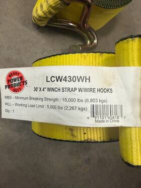 Lcw430wh Power Products 4 Inch X 30ft Winch Strap With Wire Hooks Pair -
