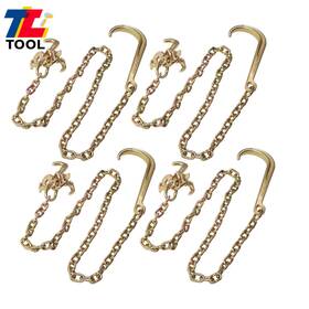 Tl8825058 Tool Library 4 Pcs J Hook Tow Chain 5/16 Inch 6ft With Rtj Grab G80 4700lbs Transport