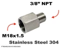 Stainless Steel Sensor Adaptor M18 X1.5 Female Fittings Hex 22. Fixed Price $12.99.